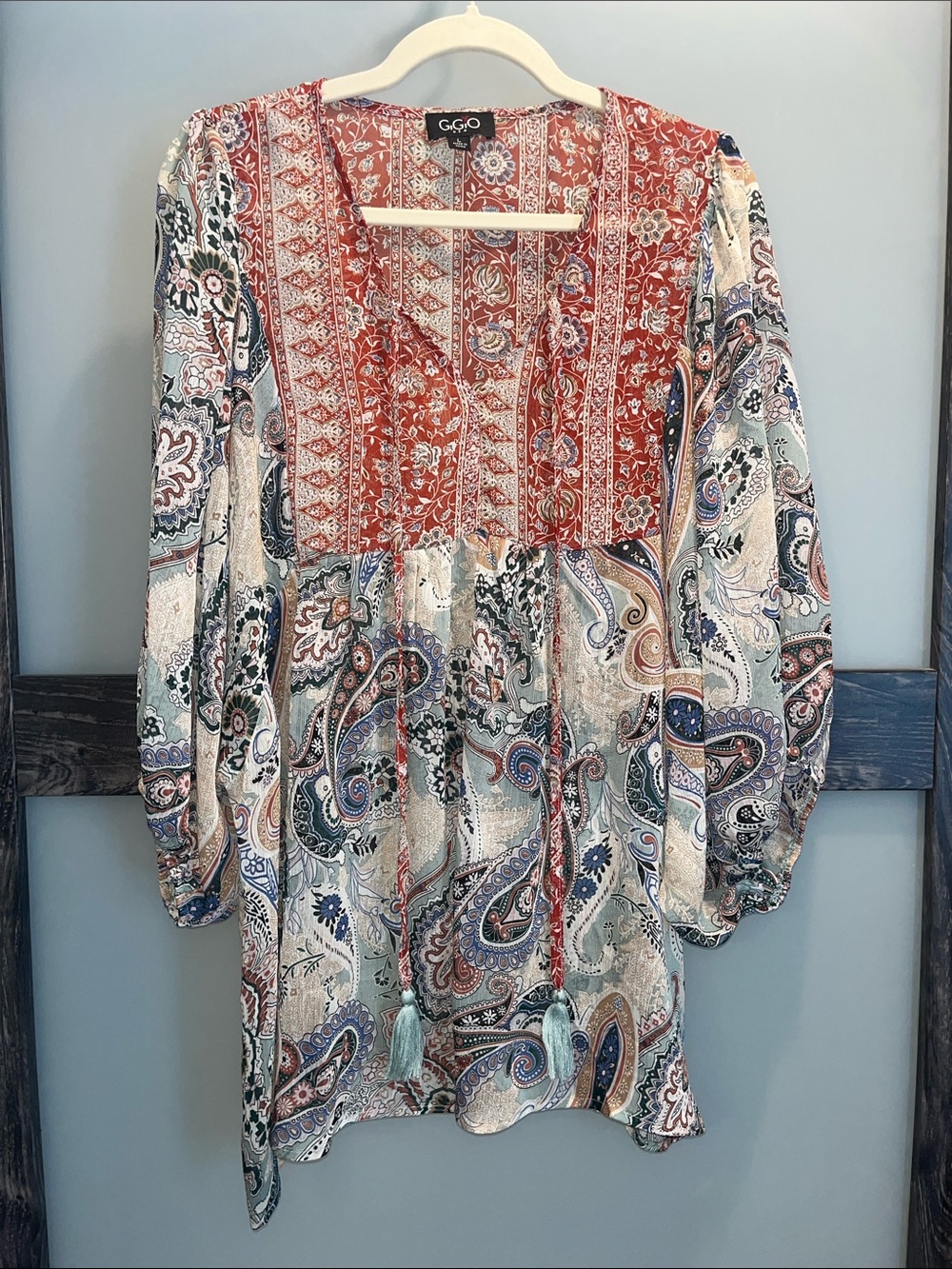 Multicolor Paisley Tunic with Red Yoke